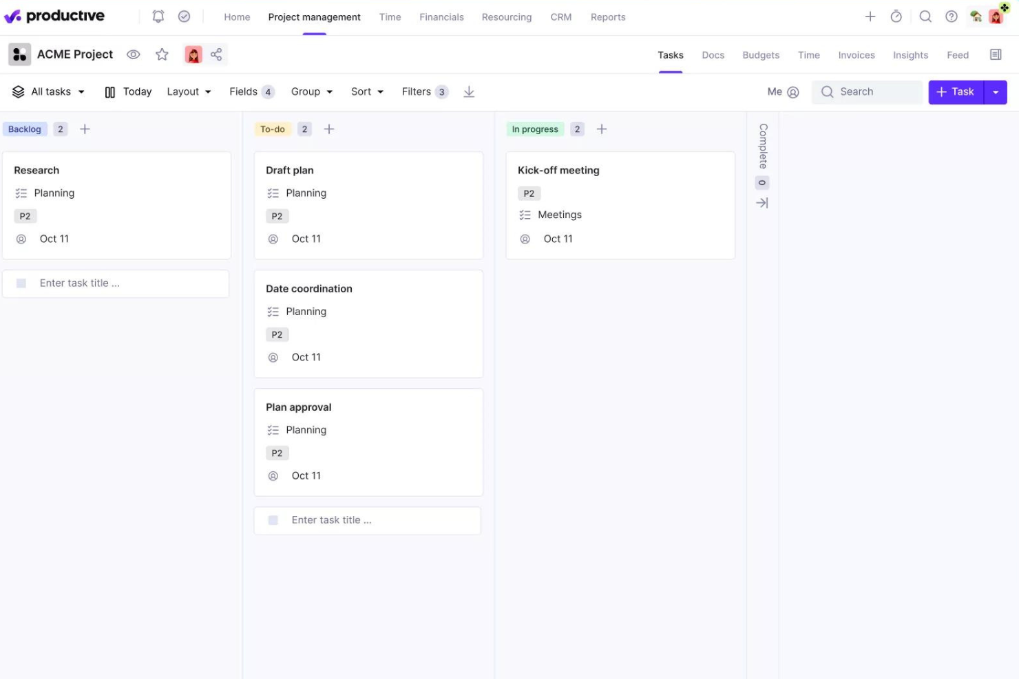 Productive screenshot - 10 beste hulpmiddelen voor projectplanning voor teams in 2026