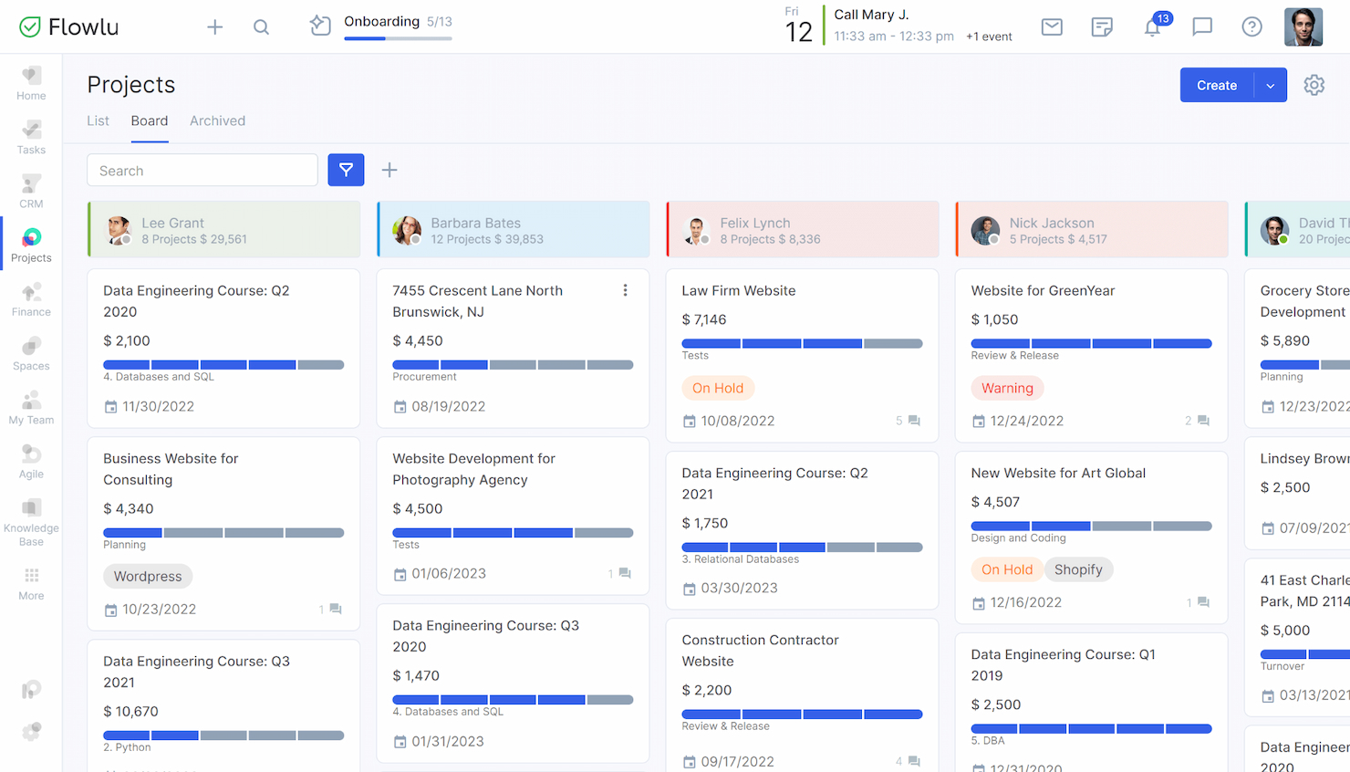 Flowlu Tasks screenshot - 10 beste projectmanagementtools met Google Agenda-integratie