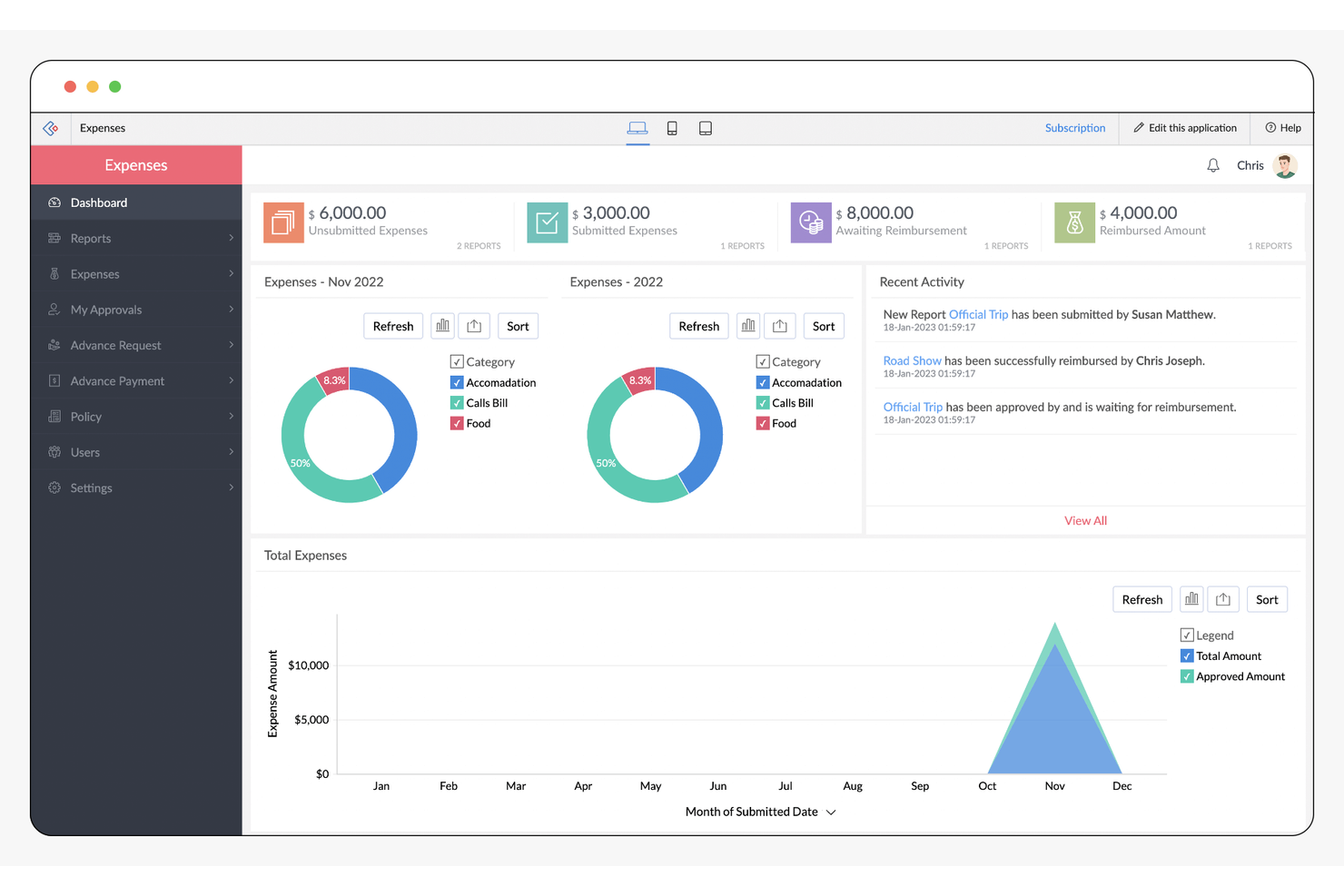 Zoho Expense screenshot - 10 beste tools voor het bijhouden van projectuitgaven voor 2026