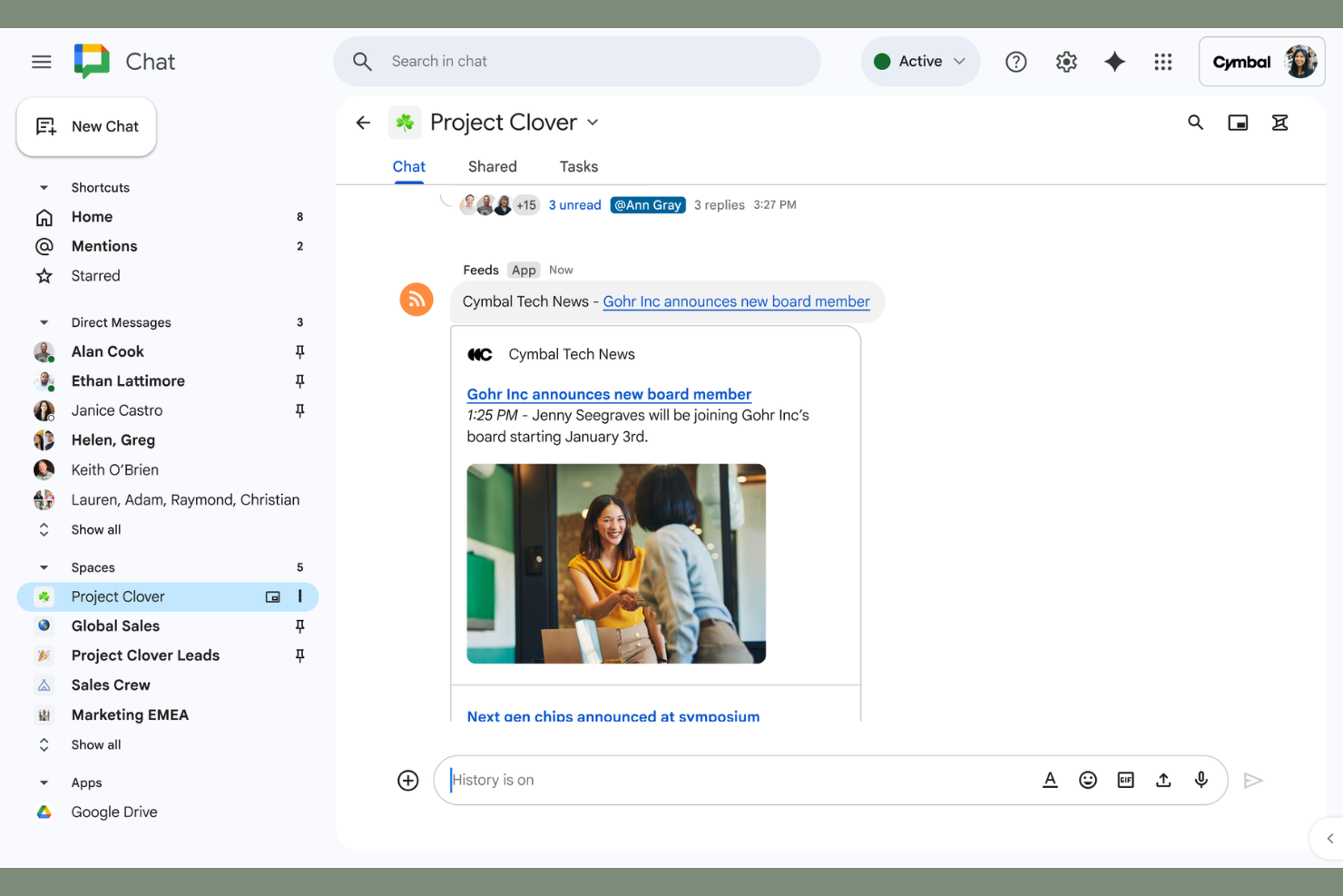 Google Chat screenshot - 10 Beste tools voor interne communicatie in 2026