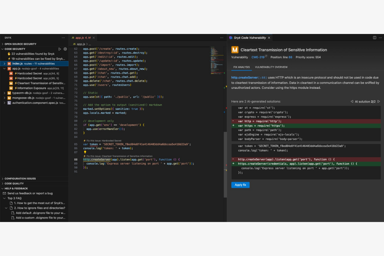 Snyk DeepCode AI screenshot - 10 beste productiviteitstools voor ontwikkelaars beoordeeld in 2026