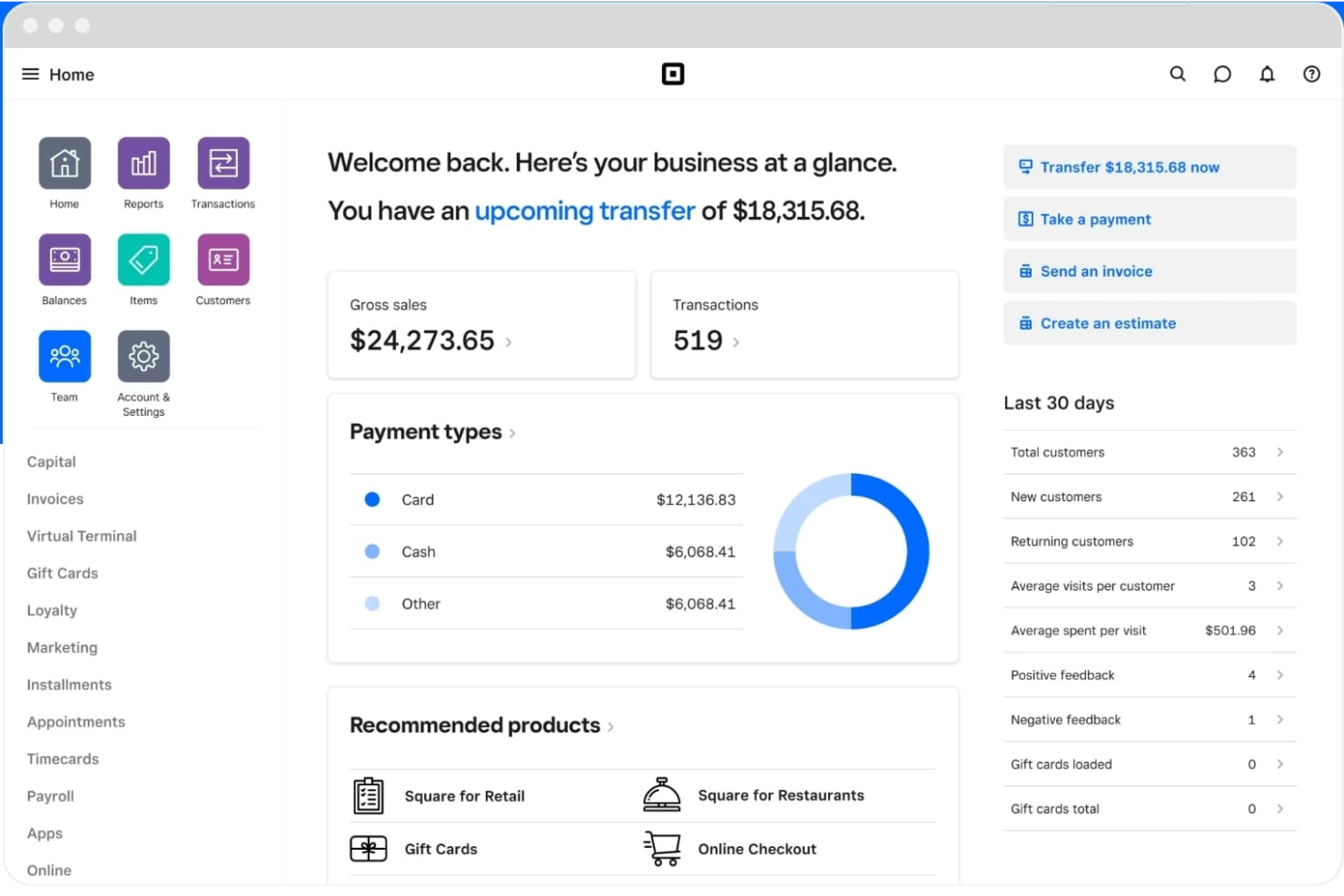 Square screenshot - 10 beste factureringssoftware voor professionele diensten, beoordeeld in 2026