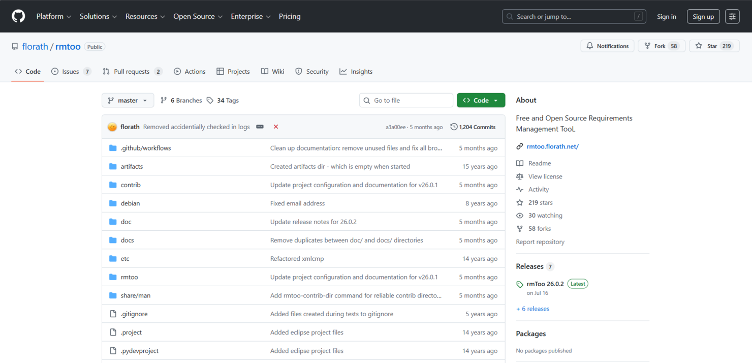 rmToo screenshot - 10 beste open source-hulpmiddelen voor requirementsbeheer beoordeeld in 2026