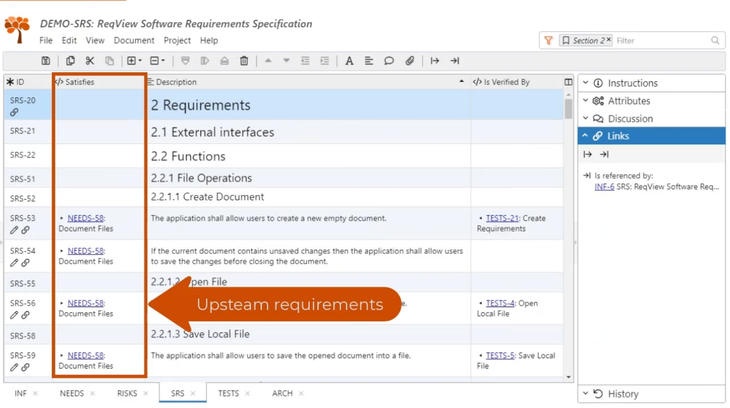 ReqView screenshot - 10 beste open source-hulpmiddelen voor requirementsbeheer beoordeeld in 2026