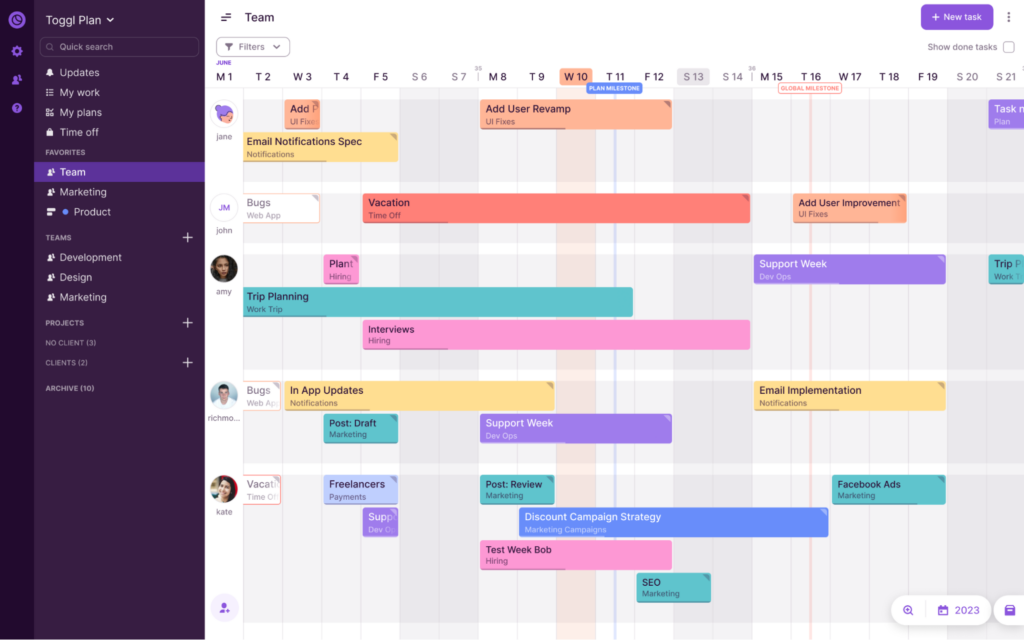 Toggl Plan screenshot - 10 beste projectmanagementkalenders die ik in 2026 heb geprobeerd