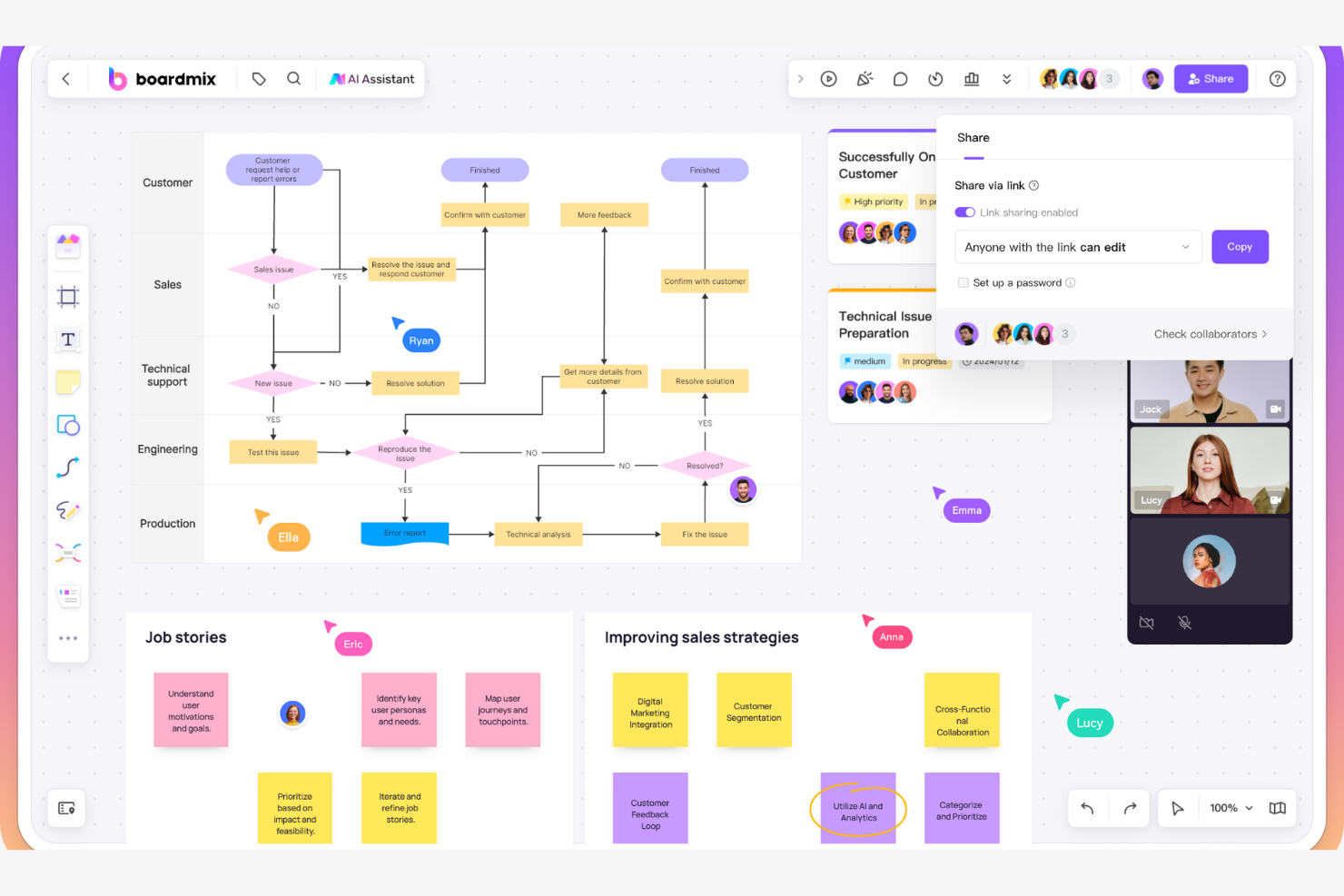 Boardmix screenshot - 10 beste gratis softwareprogramma’s voor procesmapping voor 2026
