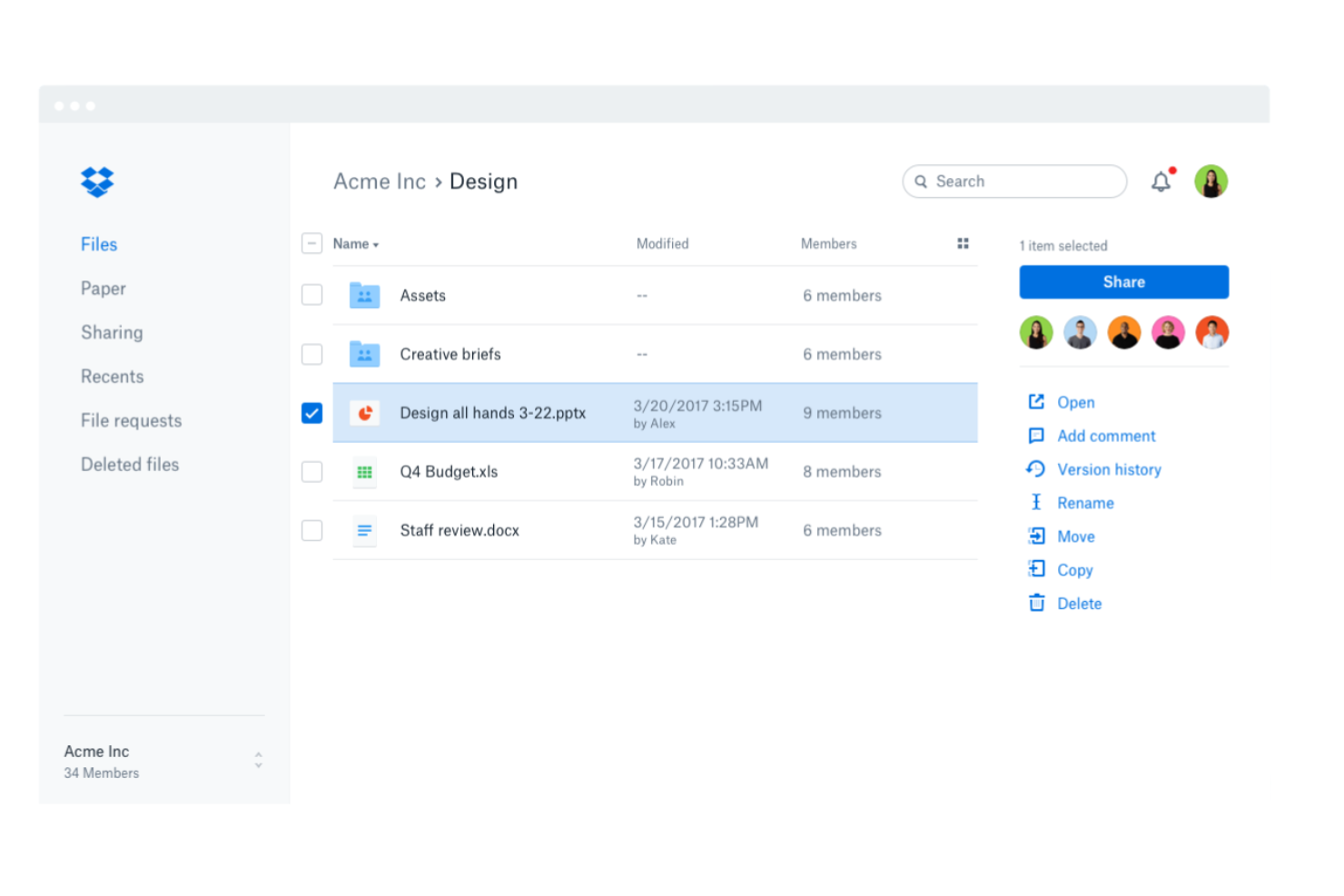 Dropbox Business screenshot - 10 beste wereldwijde documentbeheersystemen geselecteerd voor 2026