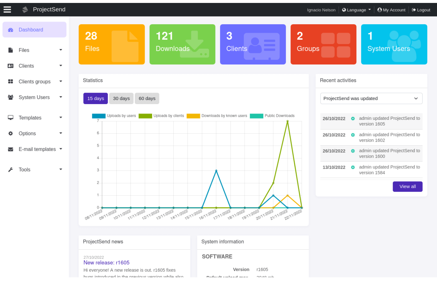 ProjectSend screenshot - 10 Nextcloud-alternatieven geselecteerd voor 2026 met topfuncties en gebruiksmogelijkheden