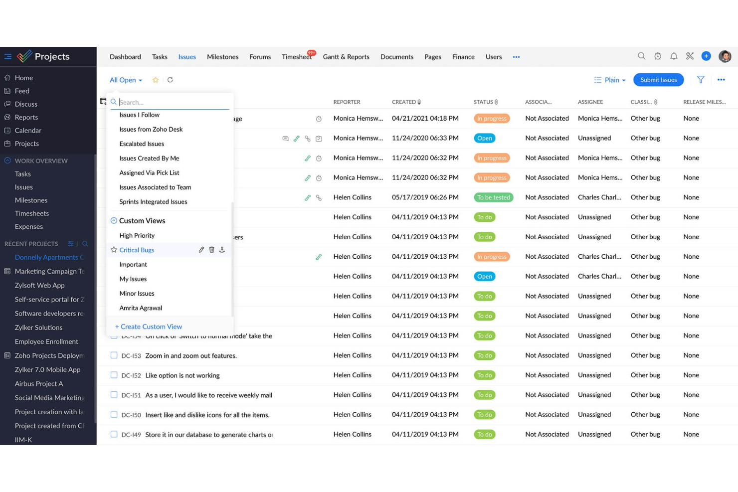 Zoho Projects screenshot - 10 Beste projectmanagementsoftware voor consultants in 2026