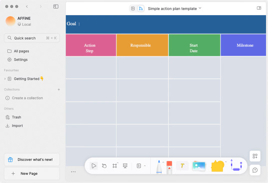 AFFiNE screenshot - Las 10 mejores alternativas a Milanote analizadas en 2026