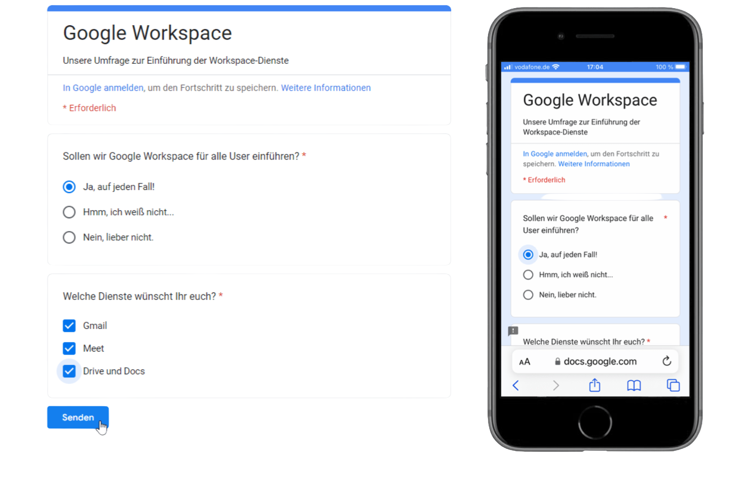 Google Forms screenshot - Le 10 migliori alternative a Microsoft Forms nel 2026