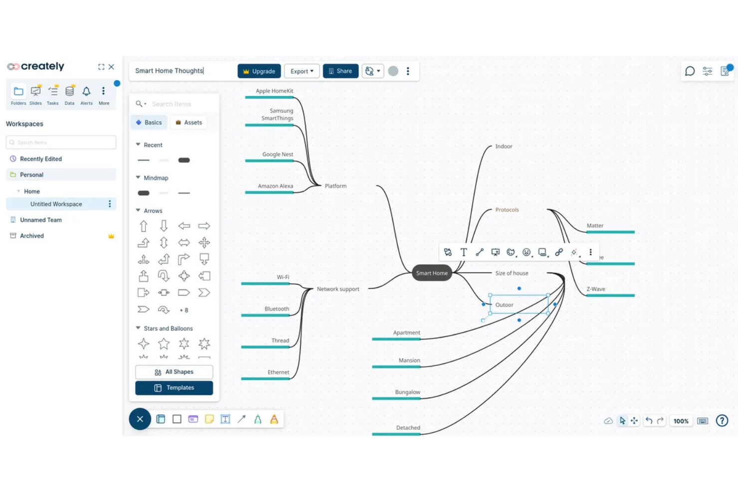 Creately screenshot - 10 bästa programmen för mindmapping på Mac 2026