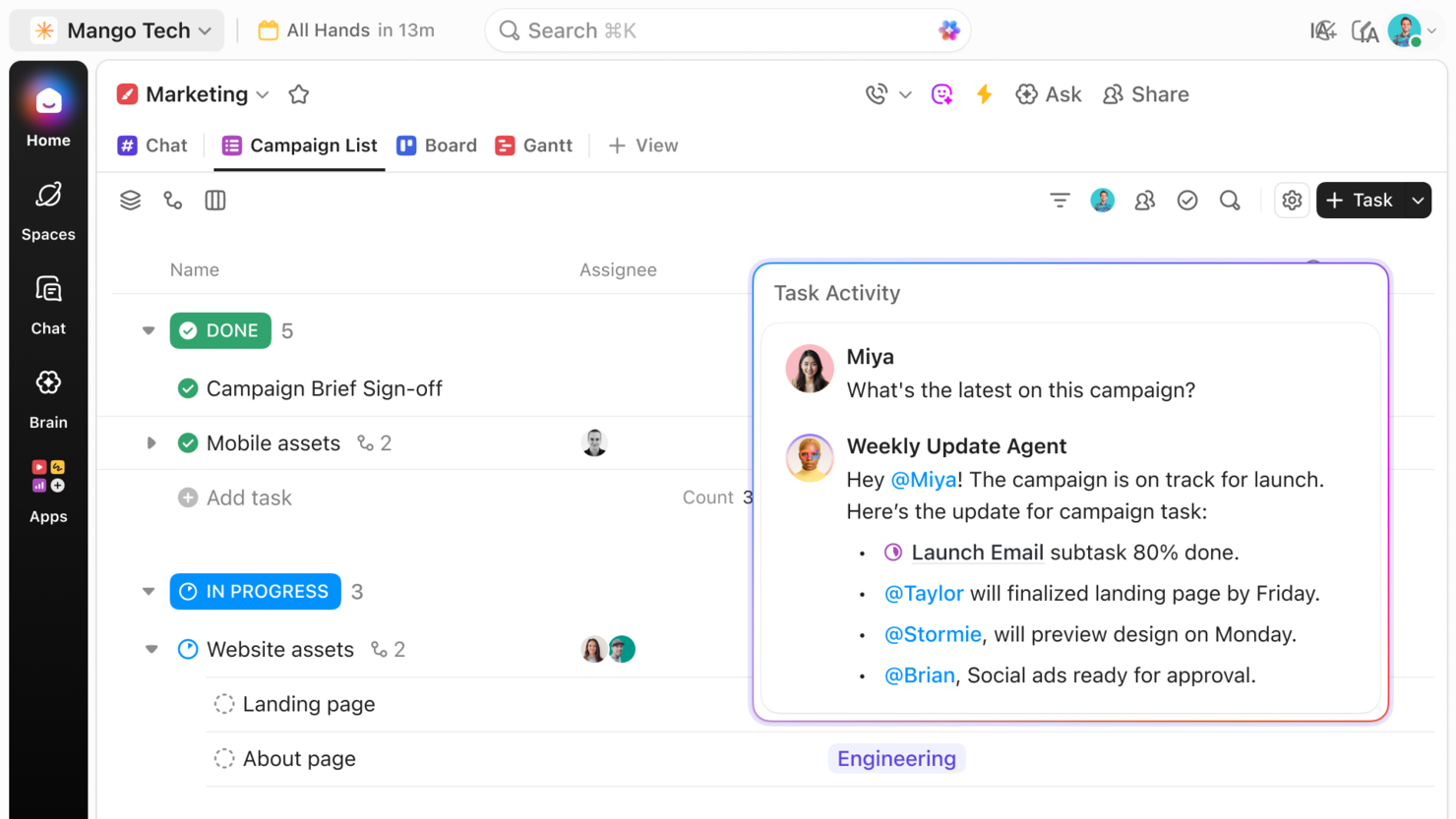 ClickUp screenshot - 10 bästa AI-program för projektledningskontor 2026