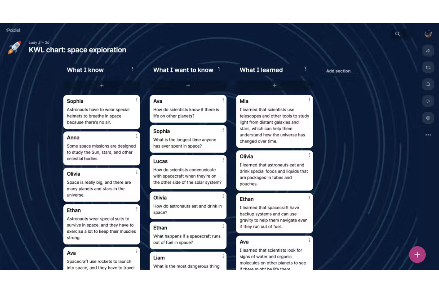Padlet screenshot - 17 bästa alternativen till Microsoft Whiteboard 2026
