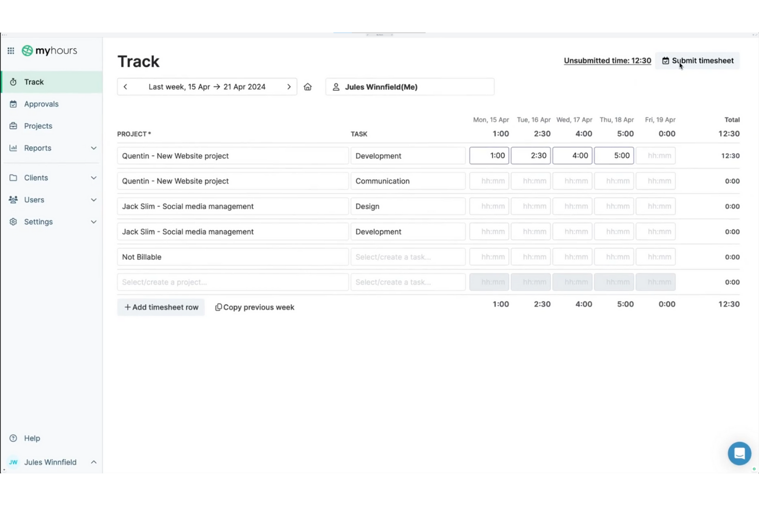 My Hours screenshot - 10 bästa alternativen till Clockify för 2026