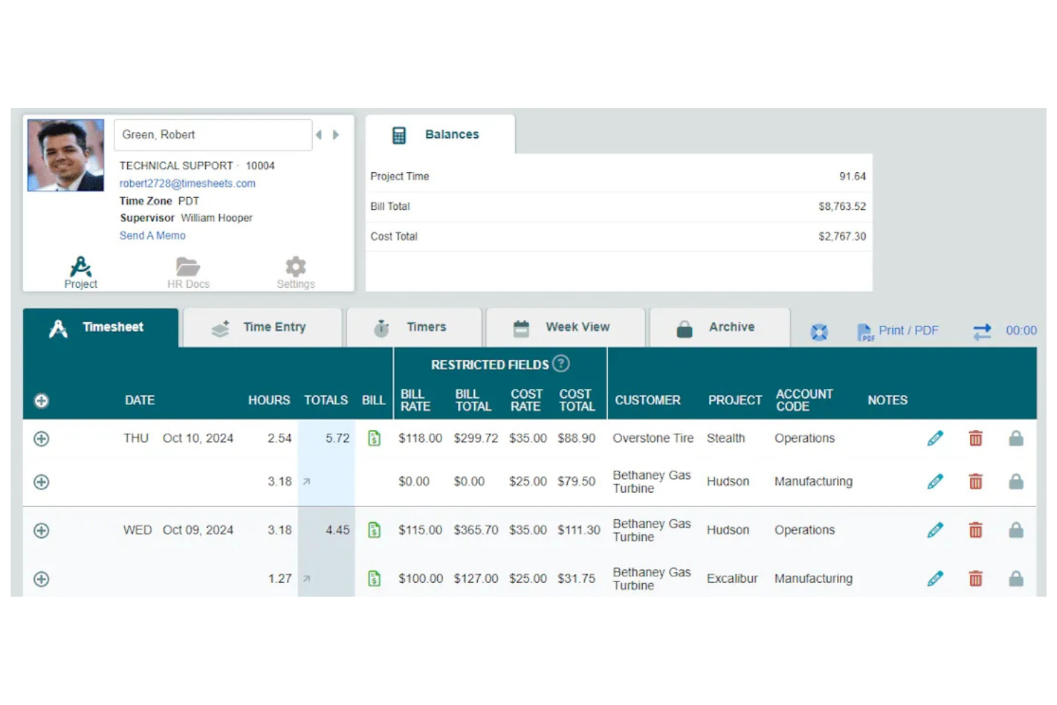 Timesheets.com screenshot - 10 alternativ till Toggl för 2026