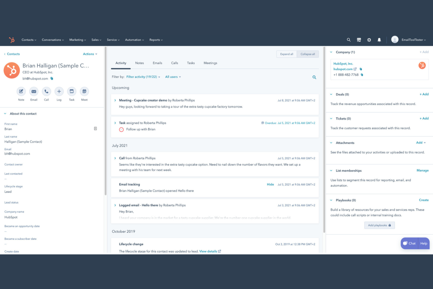 HubSpot screenshot - 10 bästa programvarorna för klienthantering för småföretag 2026