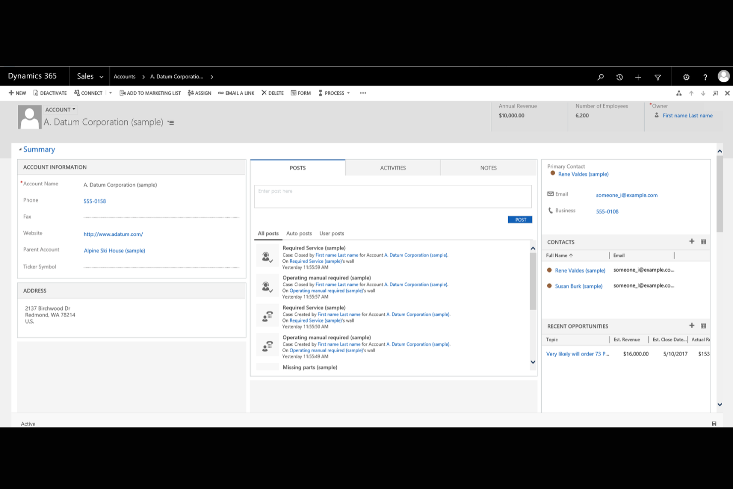 Microsoft Dynamics 365 screenshot - 10 bästa programvarorna för klienthantering för småföretag 2026
