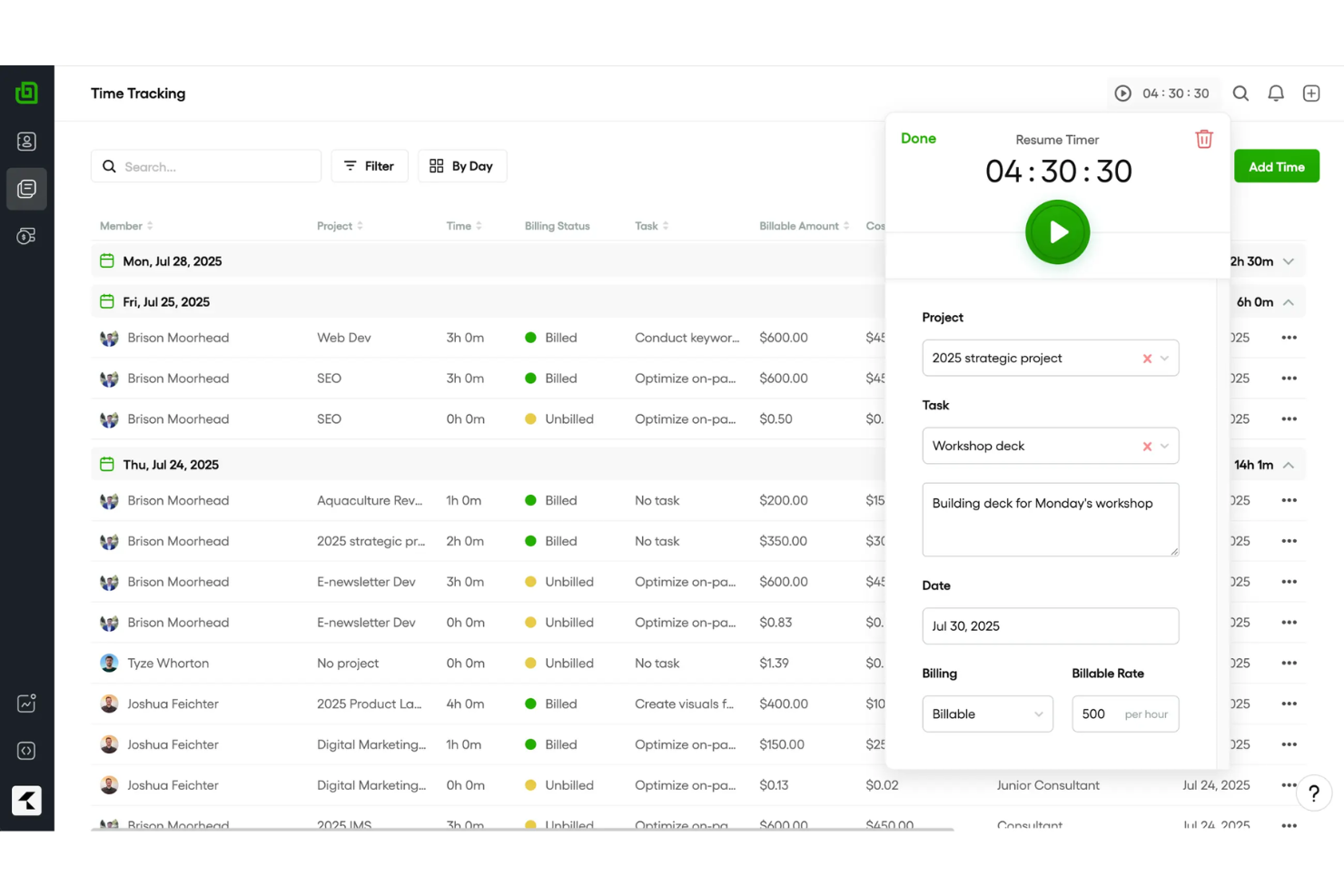 Bonsai screenshot - 10 bästa gratisappar för tidsregistrering för frilansare, granskade 2026
