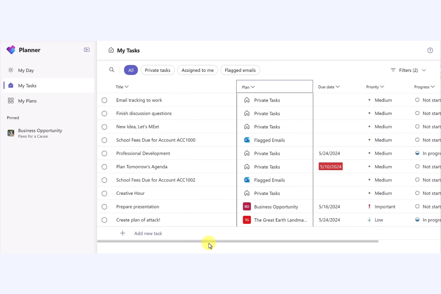 Microsoft Planner screenshot - De 10 bästa AI-verktygen för PPM – granskade 2026
