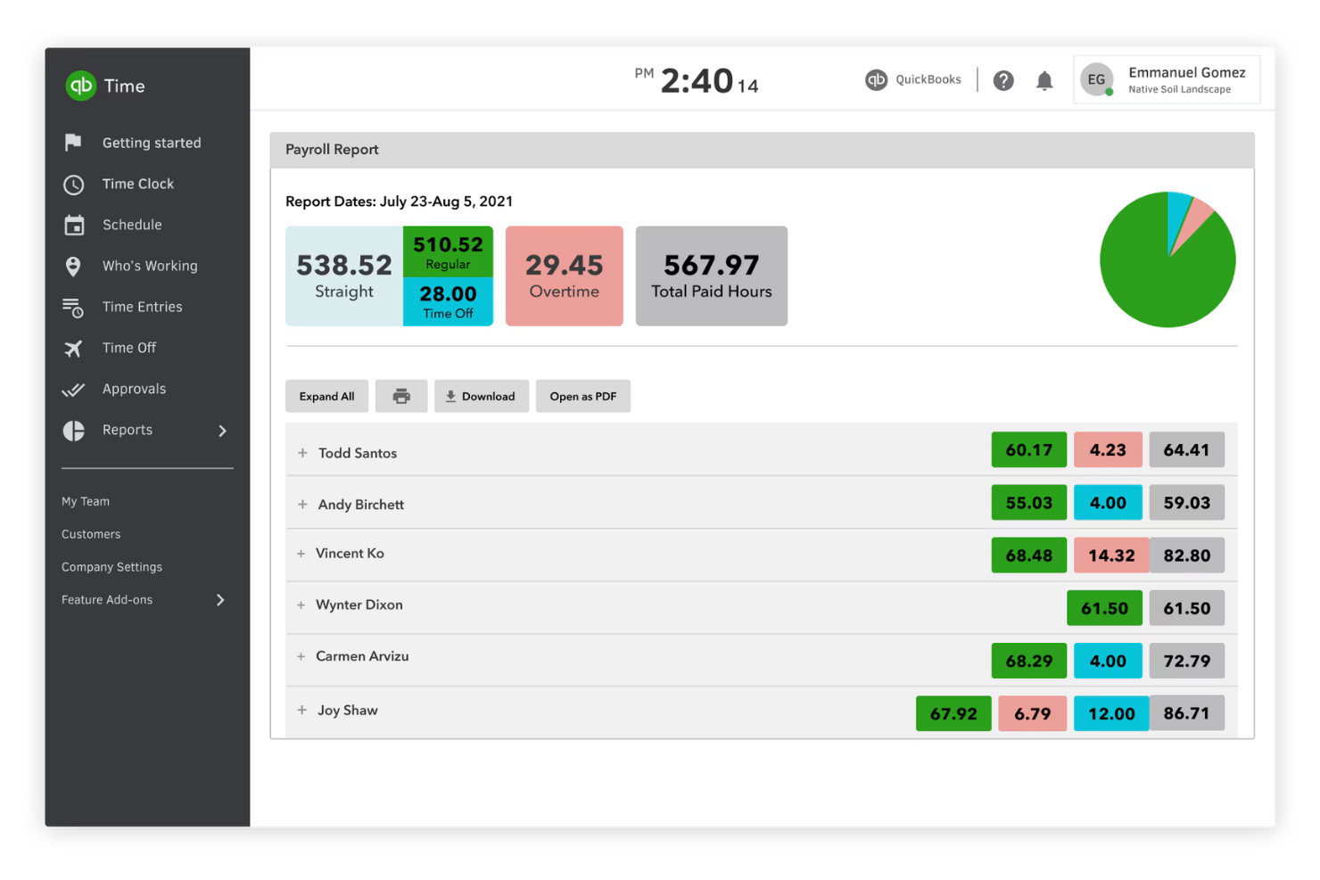 QuickBooks Time screenshot - 10 alternativ till Toggl för 2026