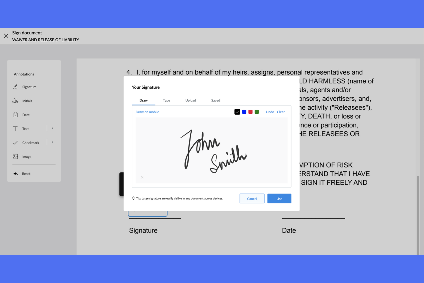 Signeasy screenshot - 10 bästa programmen för elektroniska AI-signaturer – granskade 2026
