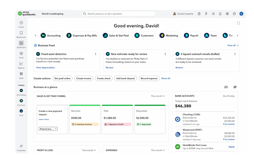 QuickBooks screenshot - 10 bästa AI-programvarorna för projektbudgetering – granskade 2026