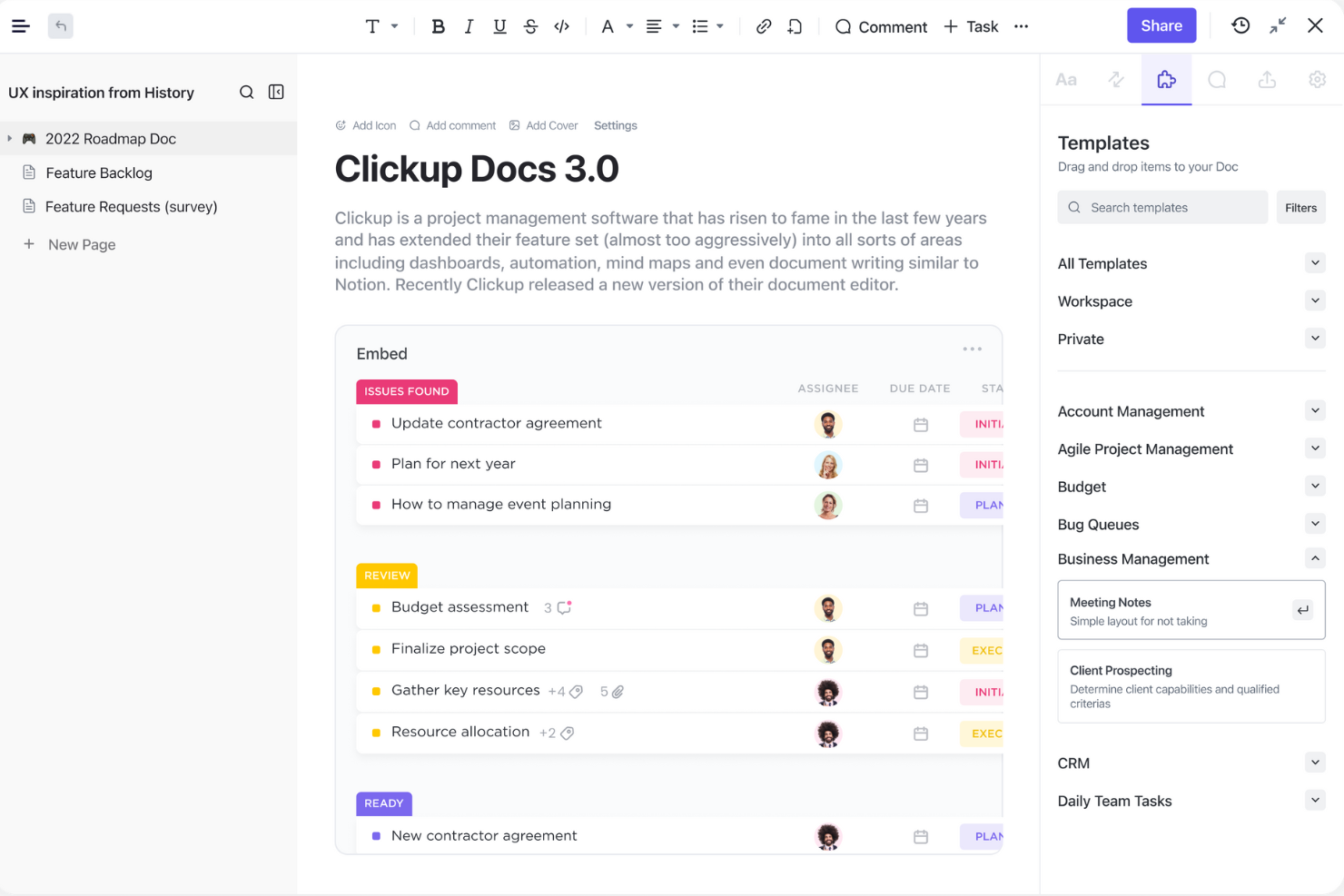 ClickUp screenshot - 10 bästa alternativen till Google Dokument för samarbete 2026