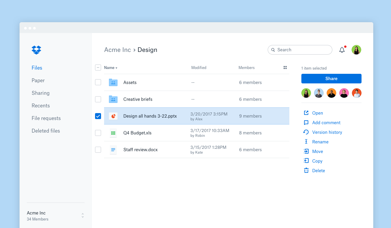 Dropbox screenshot - 10 bästa programvarorna för dokumentkontroll granskade 2026