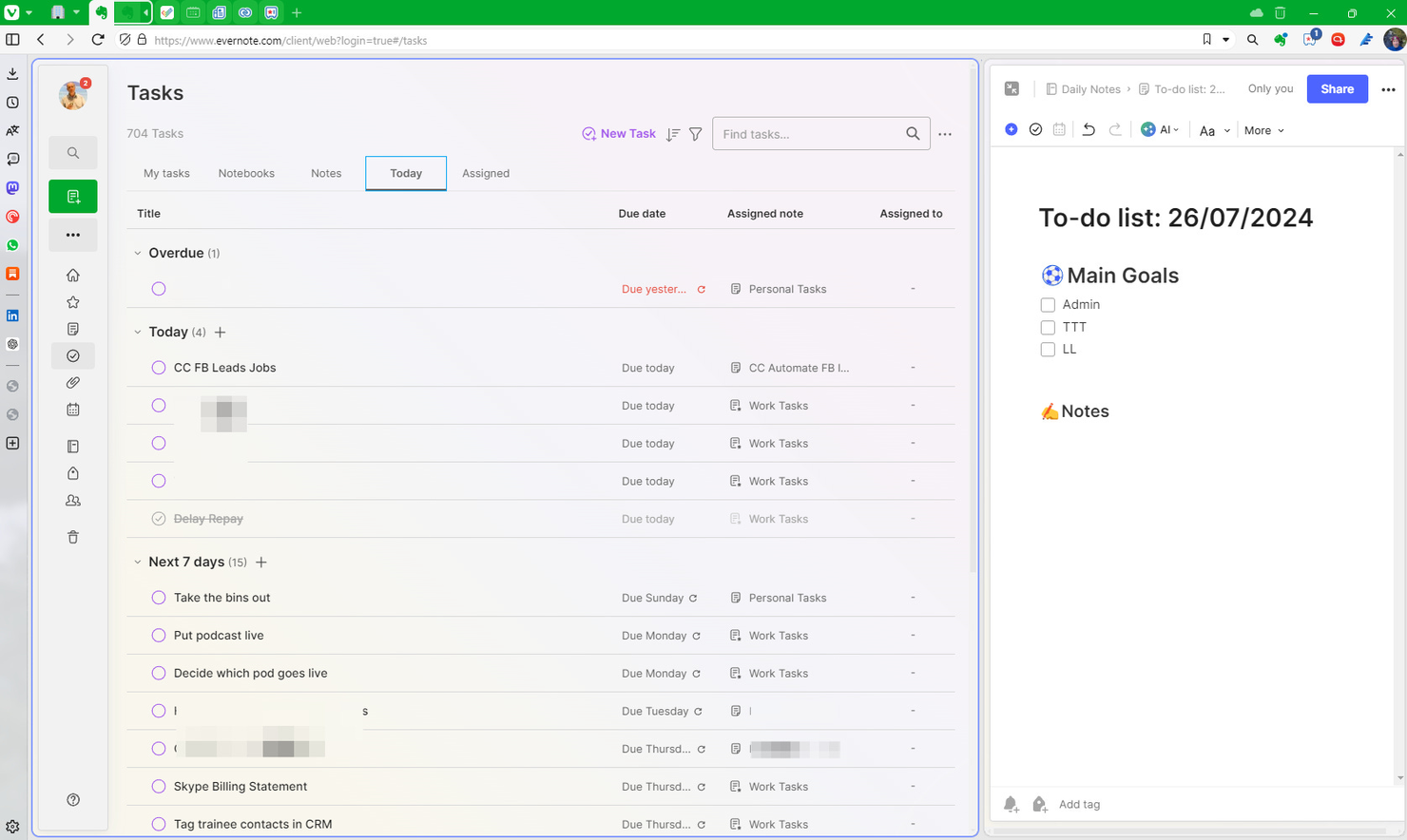 Evernote screenshot - 10 bästa Coda-alternativen för projektteam 2026