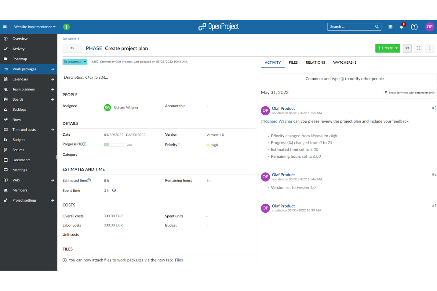 OpenProject screenshot - 10 bästa programvarorna för ERP-projektledning som granskats 2026