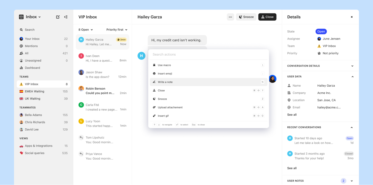 Intercom screenshot - De 10 bästa samarbetsprogrammen för e-post granskade 2026