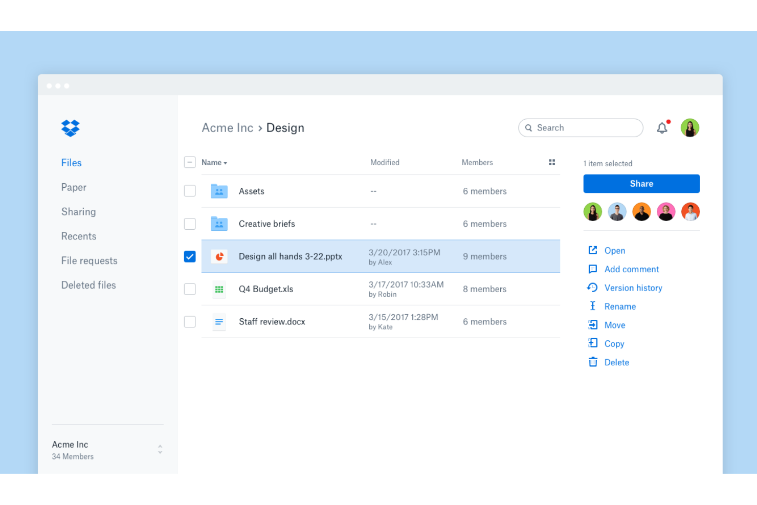 Dropbox screenshot - 10 bästa kostnadsfria samarbetsverktygen recenserade för 2026