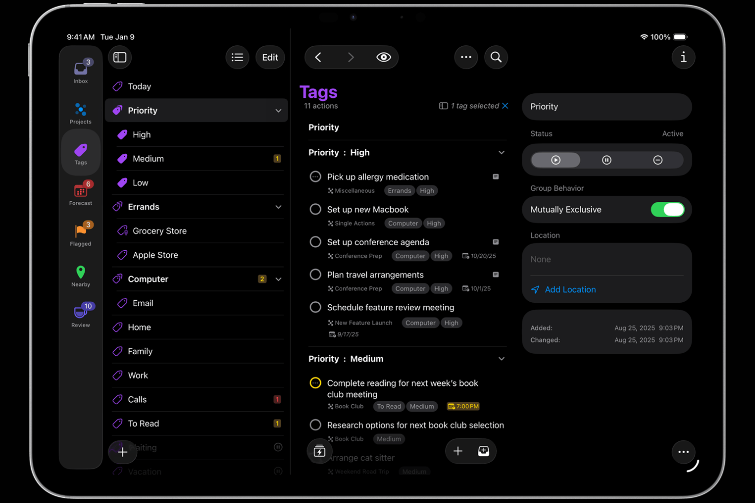 OmniFocus screenshot - 10 bästa AI-apparna för att-göra-listor – granskade 2026