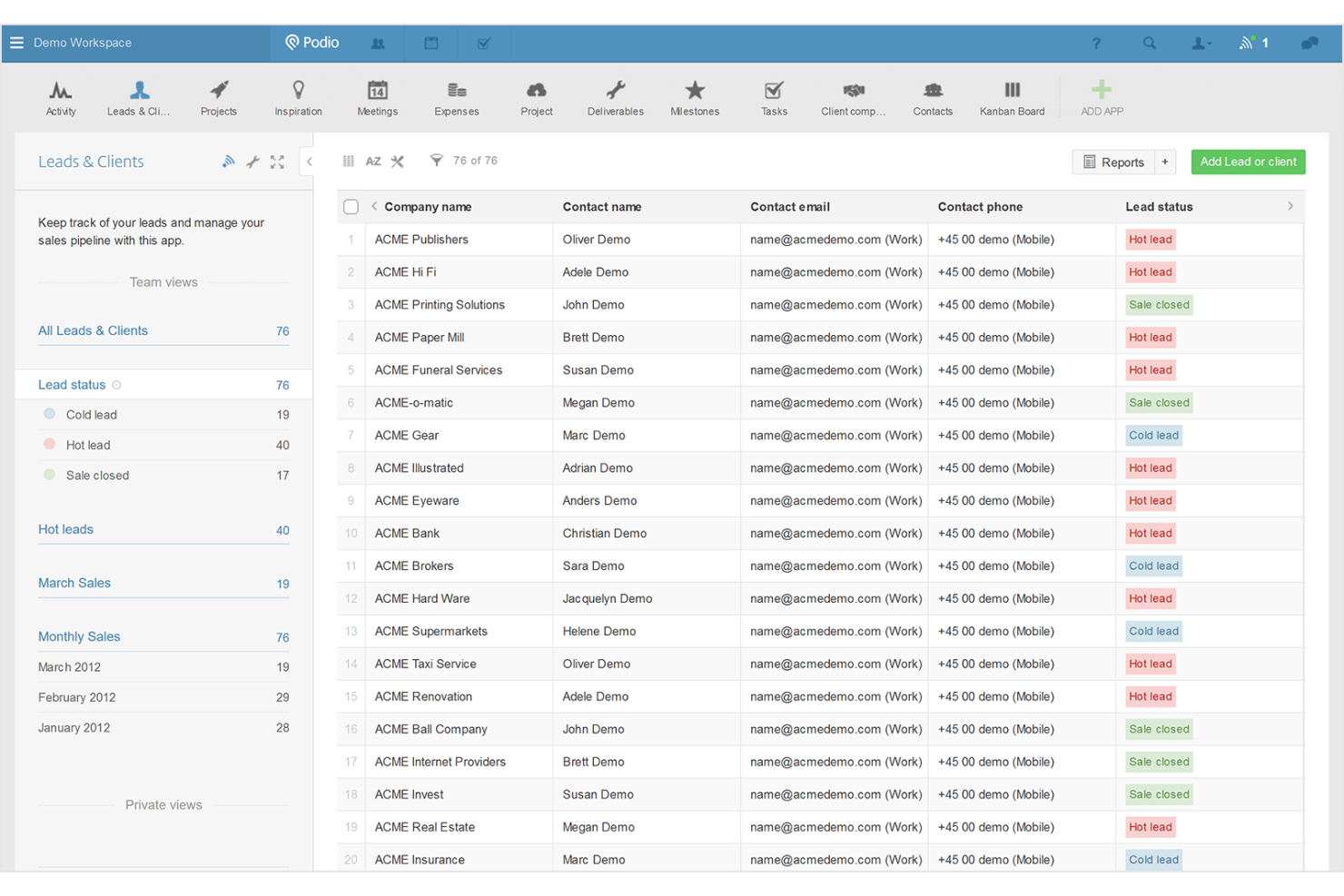 Podio screenshot - 10 bästa TeamGantt-alternativ för planering 2026