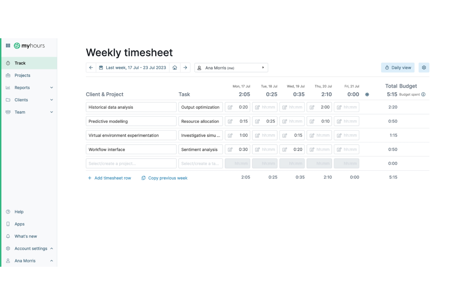 My Hours screenshot - 10 bästa alternativen till Time Doctor granskade 2026