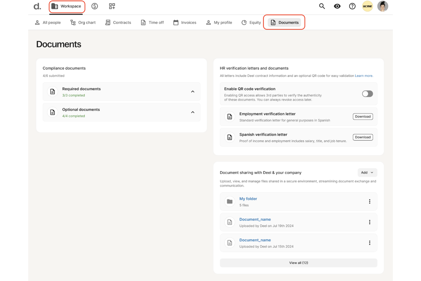 Deel HR screenshot - 10 bästa systemen för dokumenthantering för företag 2026