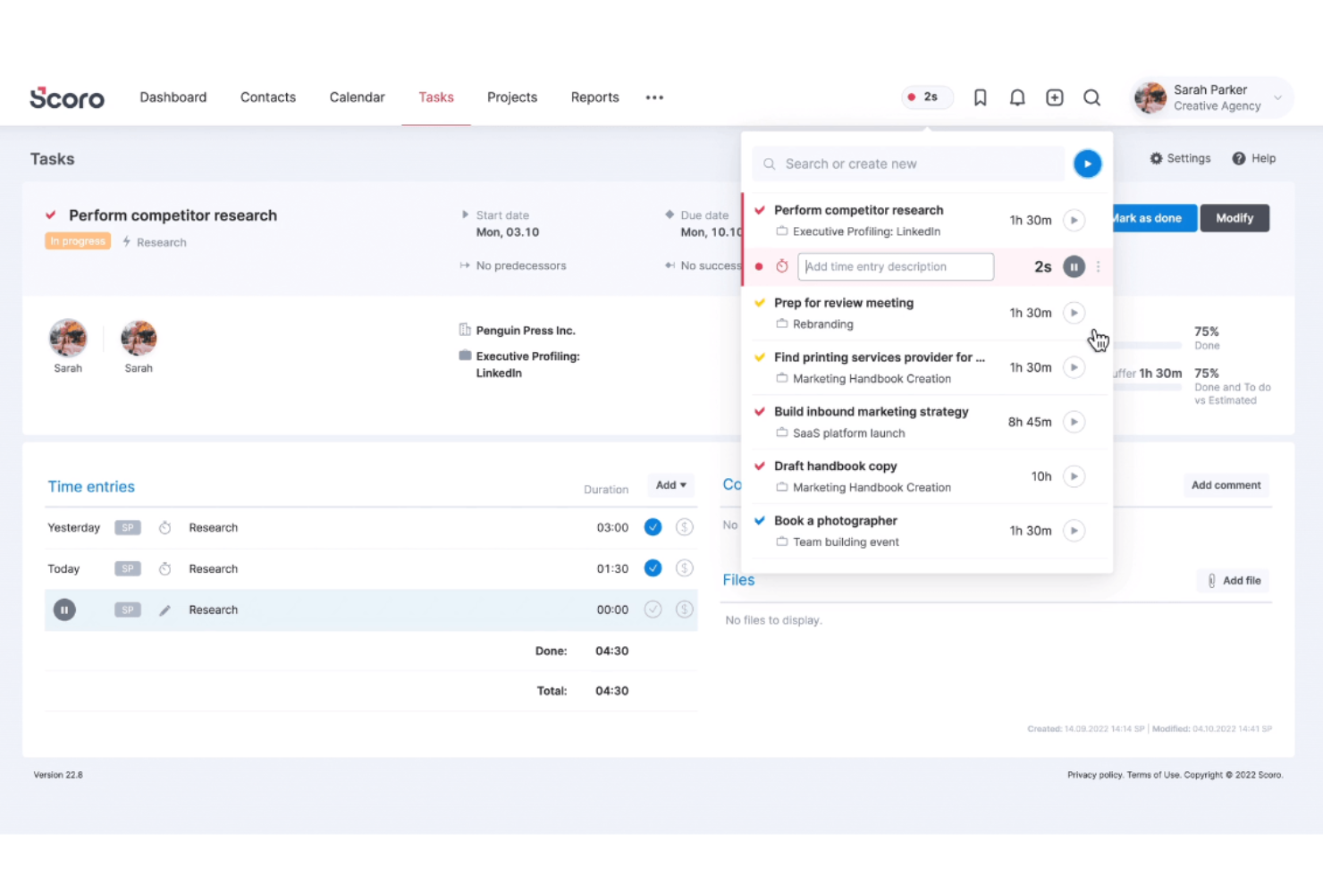 Scoro screenshot - De 10 bästa programvarorna för tidsregistrering för produktivitet 2026