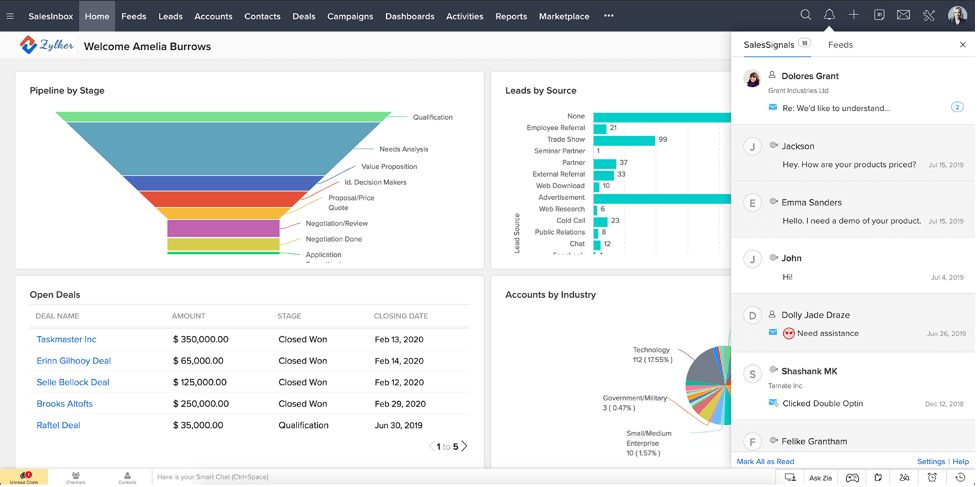 Zoho CRM screenshot - 10 bästa programvaror för klientdatabaser och kunddatabaser för 2026