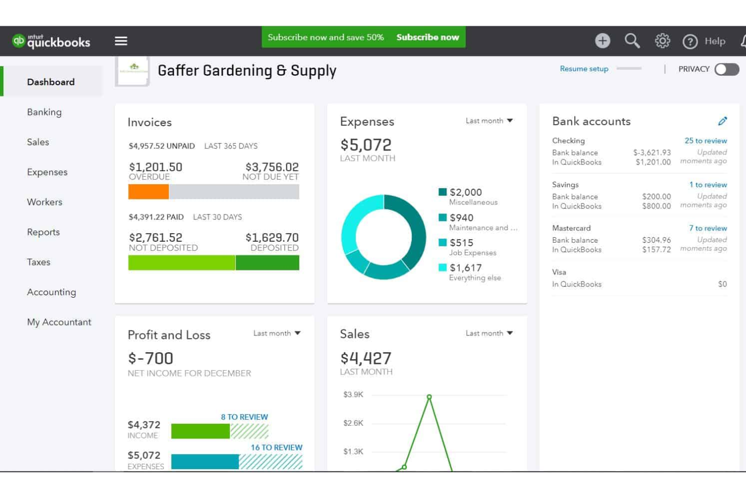 QuickBooks Online screenshot - Jag testade 10 rapporteringsverktyg: mina toppval för 2026
