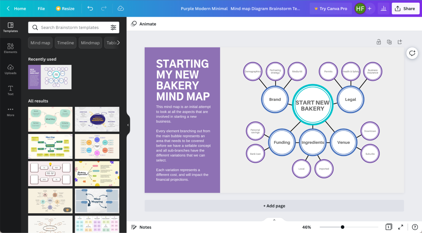 Canva screenshot - 10 bästa kostnadsfria programmen för tankekartor för kreativitet 2026