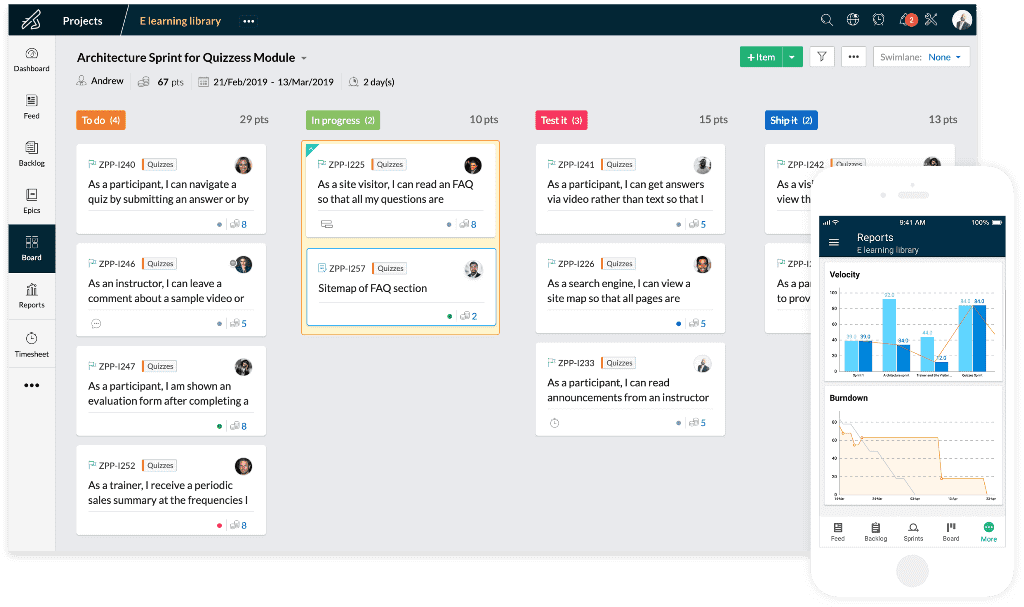 Zoho Sprints screenshot - 10 bästa onlineverktygen för agil projektledning 2026