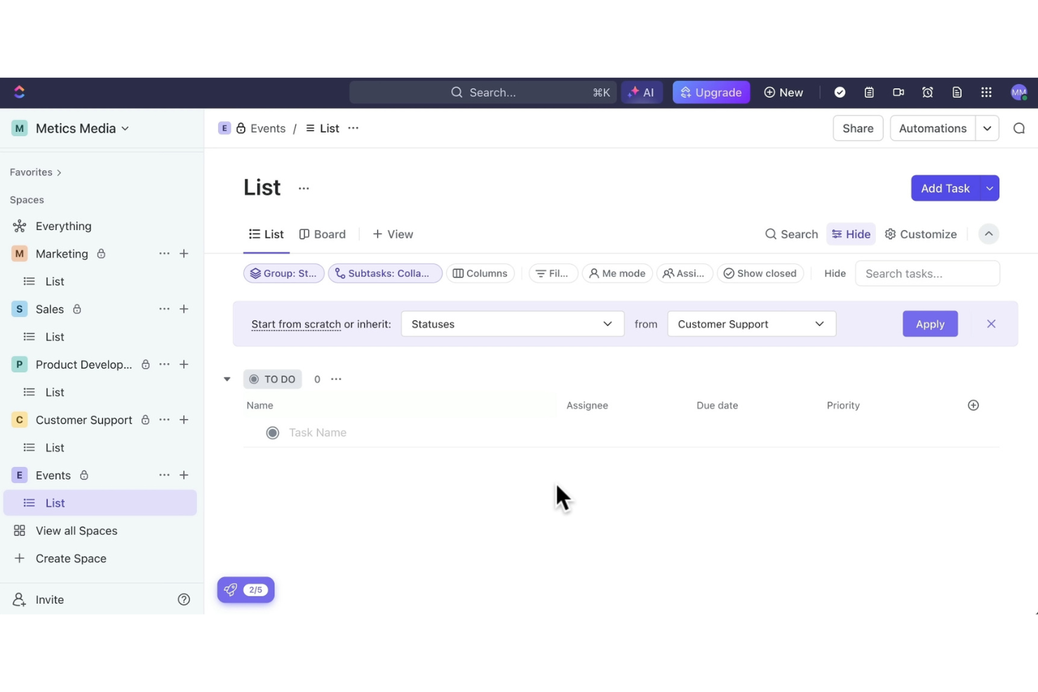 ClickUp screenshot - 10 enklaste programvarorna för AI-projektledning granskade 2026