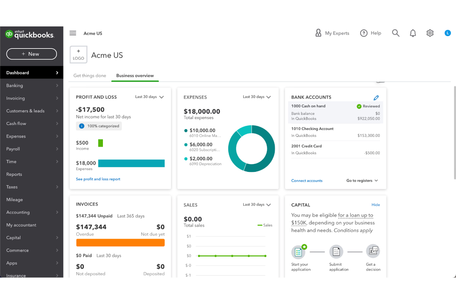 QuickBooks screenshot - 10 bästa faktureringsprogrammen för professionella tjänster – granskade 2026