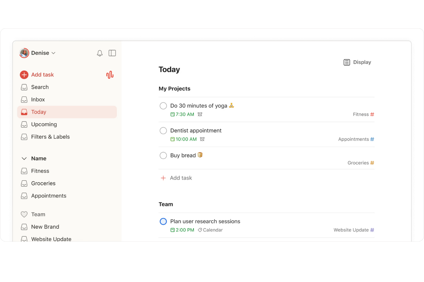 Todoist screenshot - 10 kostnadsfria produktivitetsappar för 2026