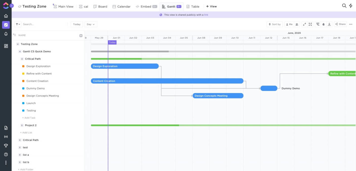 ClickUp screenshot - 10 bästa kostnadsfria programmen för Gantt-diagram – granskade för 2026