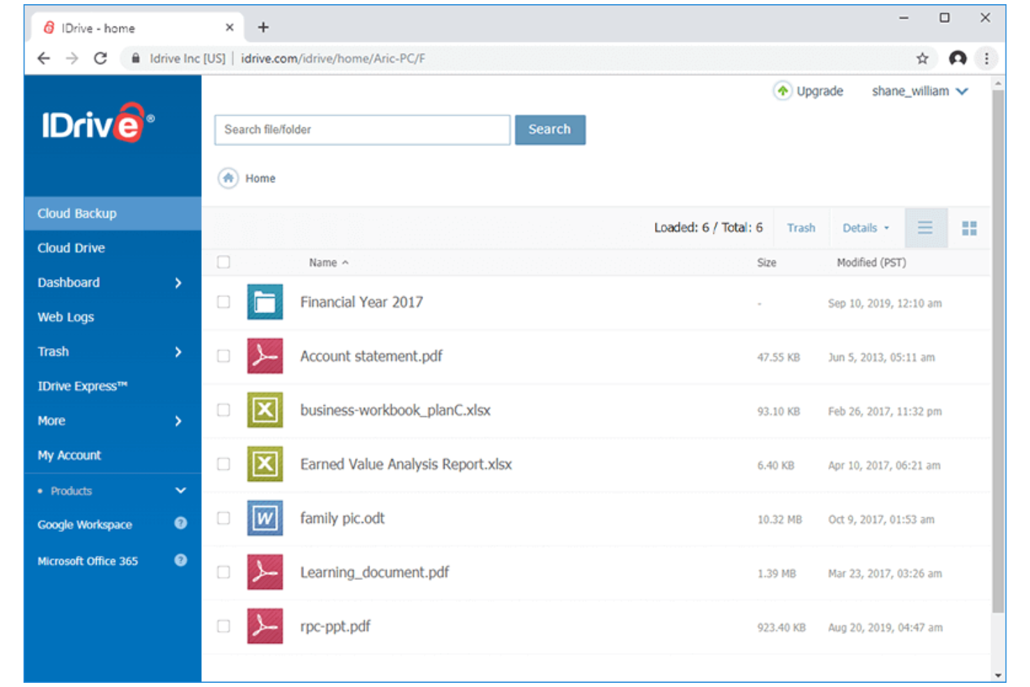 IDrive screenshot - 10 bästa alternativen till Google Drive – granskade 2026