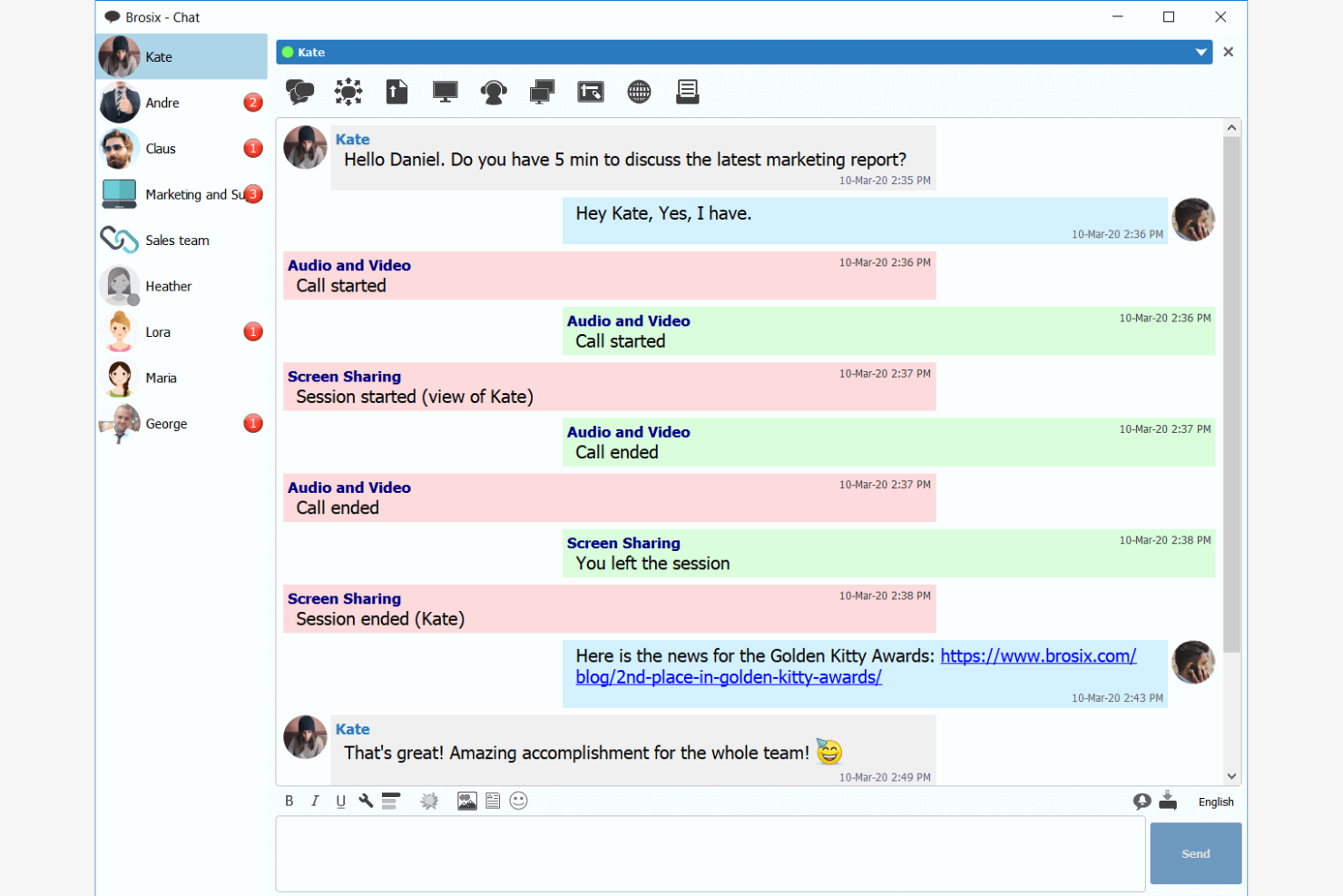 Brosix screenshot - 10 bästa alternativen till Slack granskade 2026