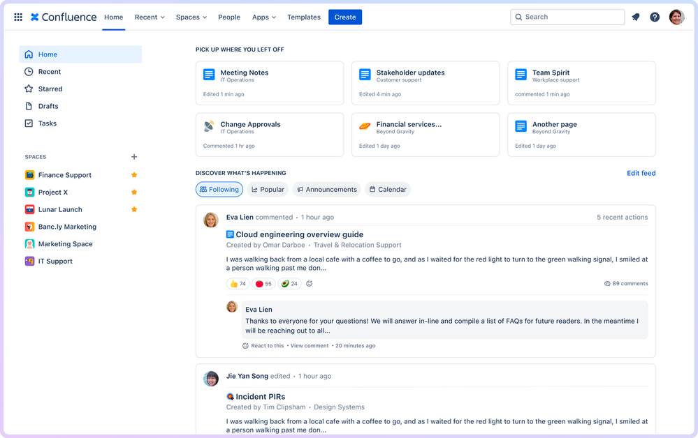 Confluence screenshot - Le 10 migliori alternative a Tettra nel 2026
