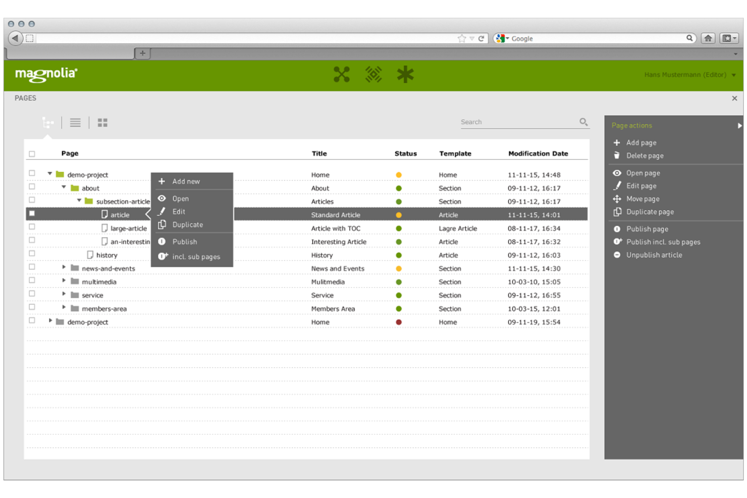 Magnolia CMS screenshot - Le 10 migliori alternative ad Adobe Experience Manager nel 2026